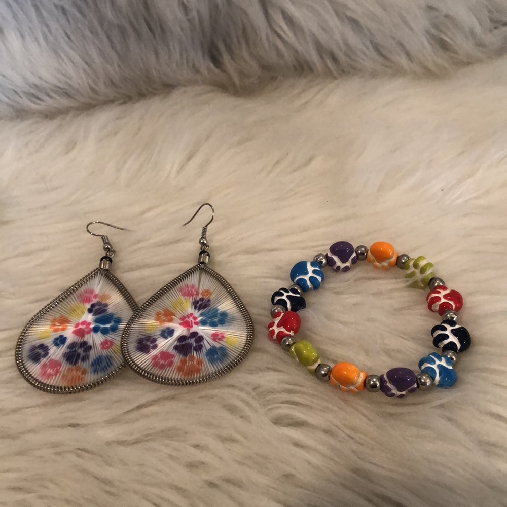 Paw print Earrings and Bracelet Set